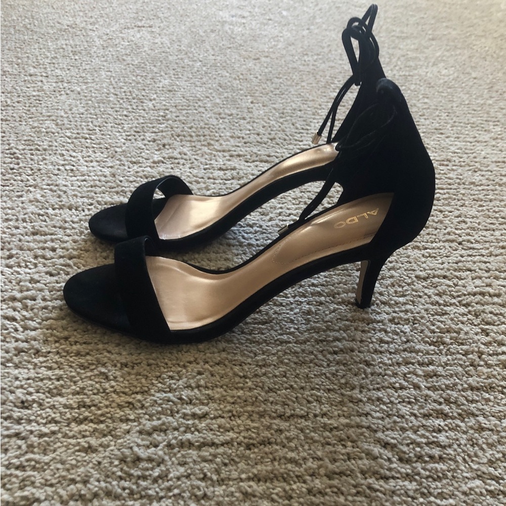 Aldo Black Suede Ankle-Tie Open-Toe Heels